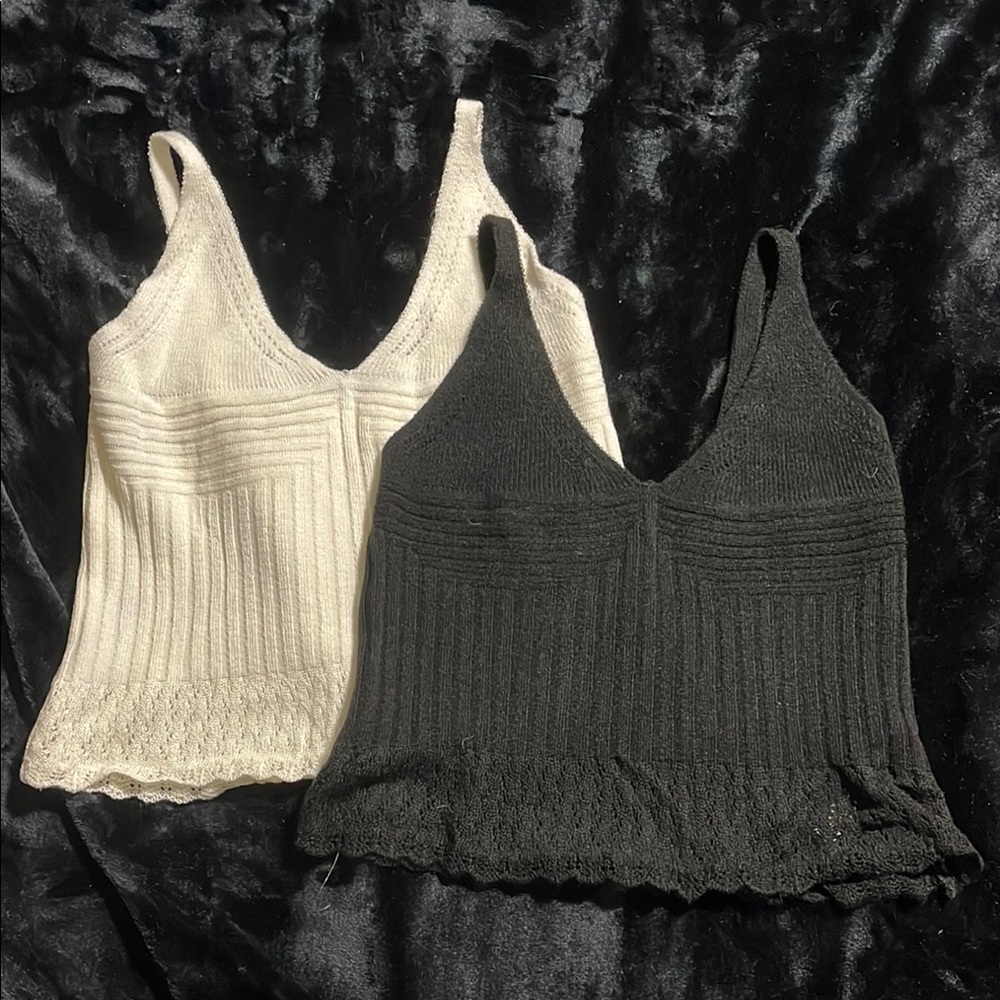 Black and White Ribbed Camisole Crop Top